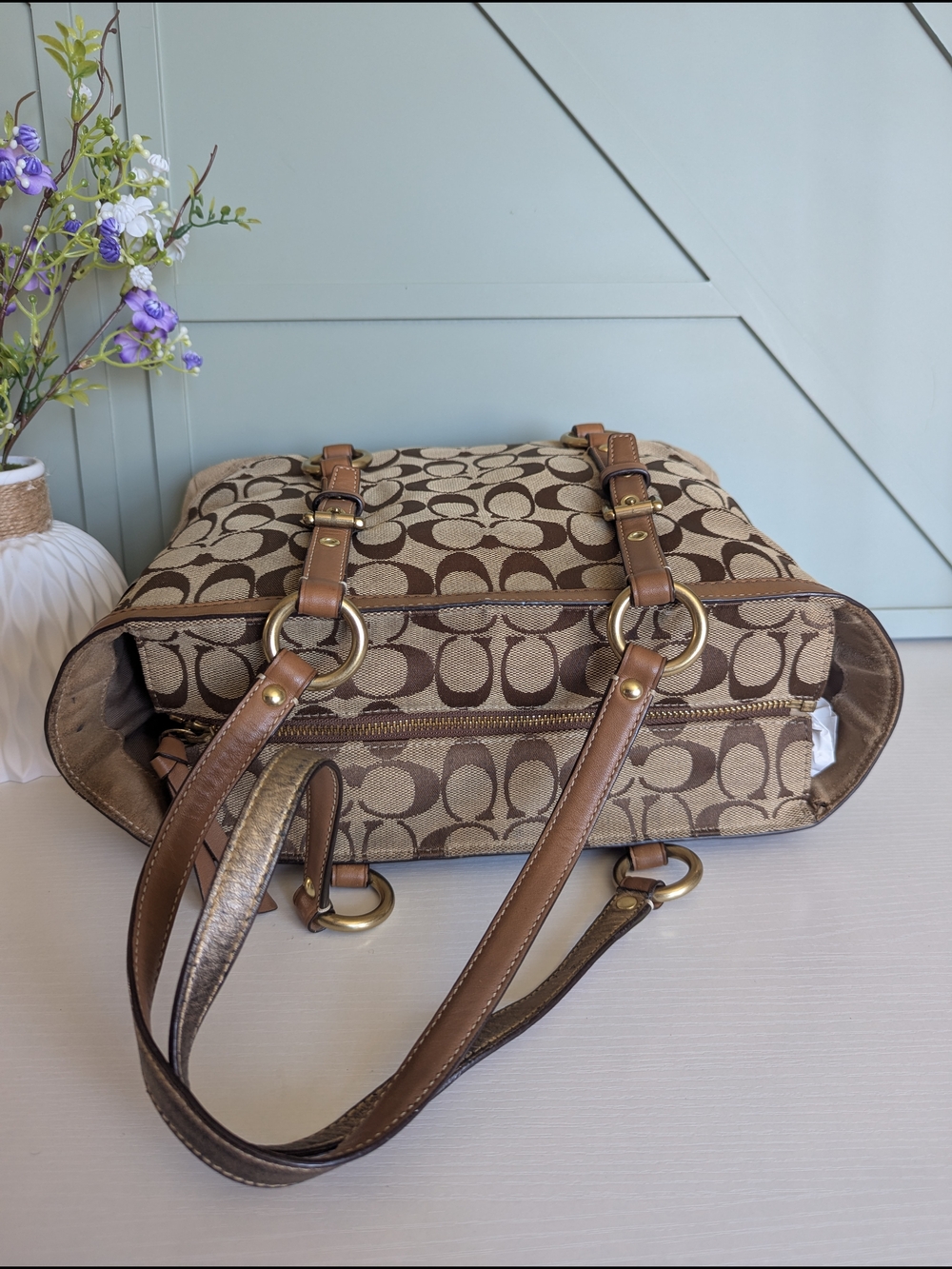 Coach Vintage Brown Signature Canvas Tote Bag - Picture 8 of 11